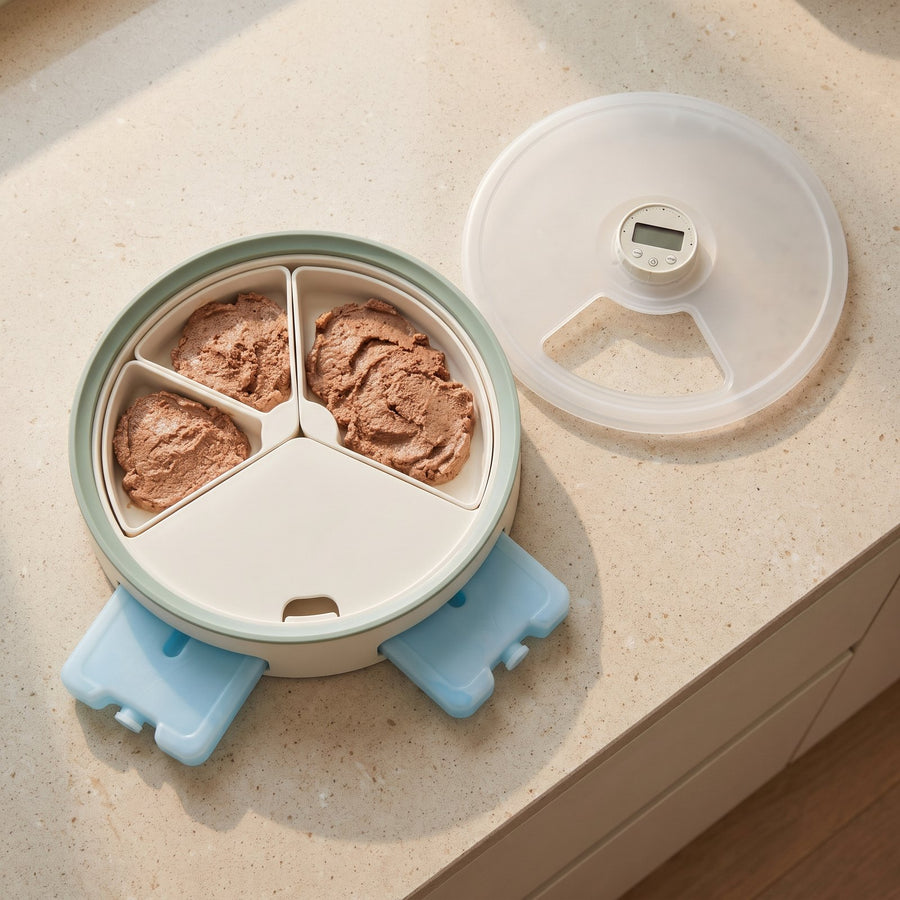 Three chilled meal compartments with ice packs